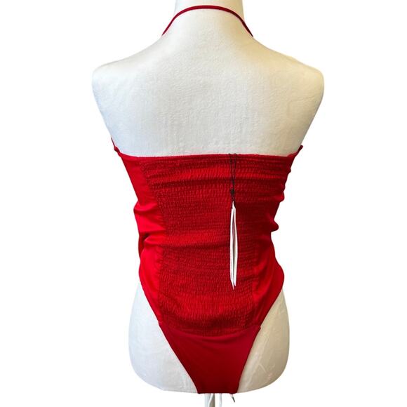 New ZARA Women's Red Satin Ruched Camisole Underwire Body Suit Size M - Picture 3 of 7